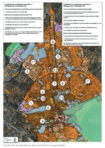 Carte de localisation des évolutions apportées