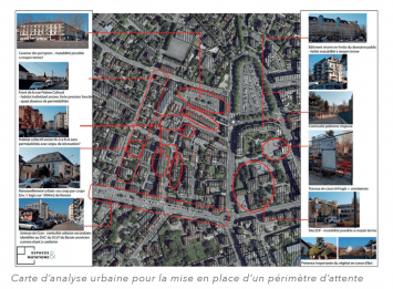 Carte d'analyse urbaine pour la mise en place d'un périmètre d'attente